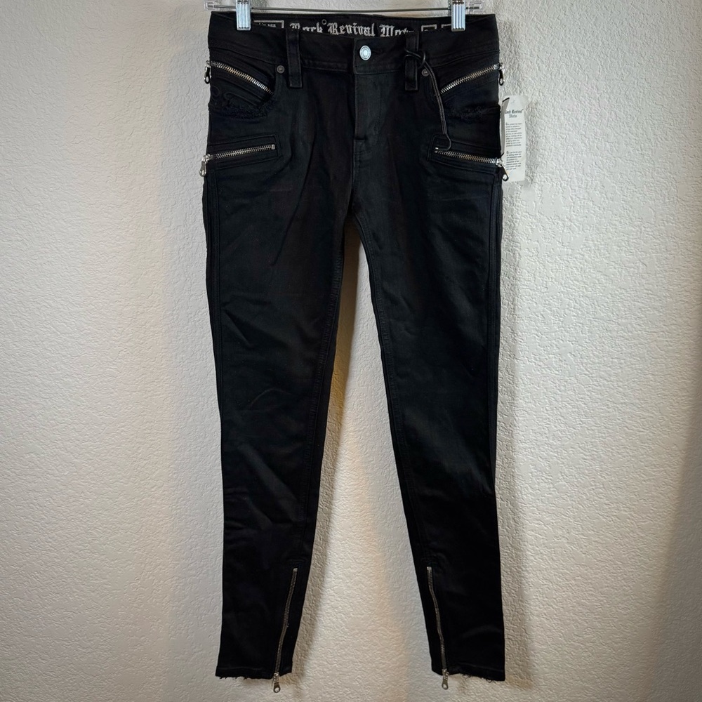 Rock Revival Black Denim Camille Low Rise Skinny Moto Jeans - Size 26 NWT